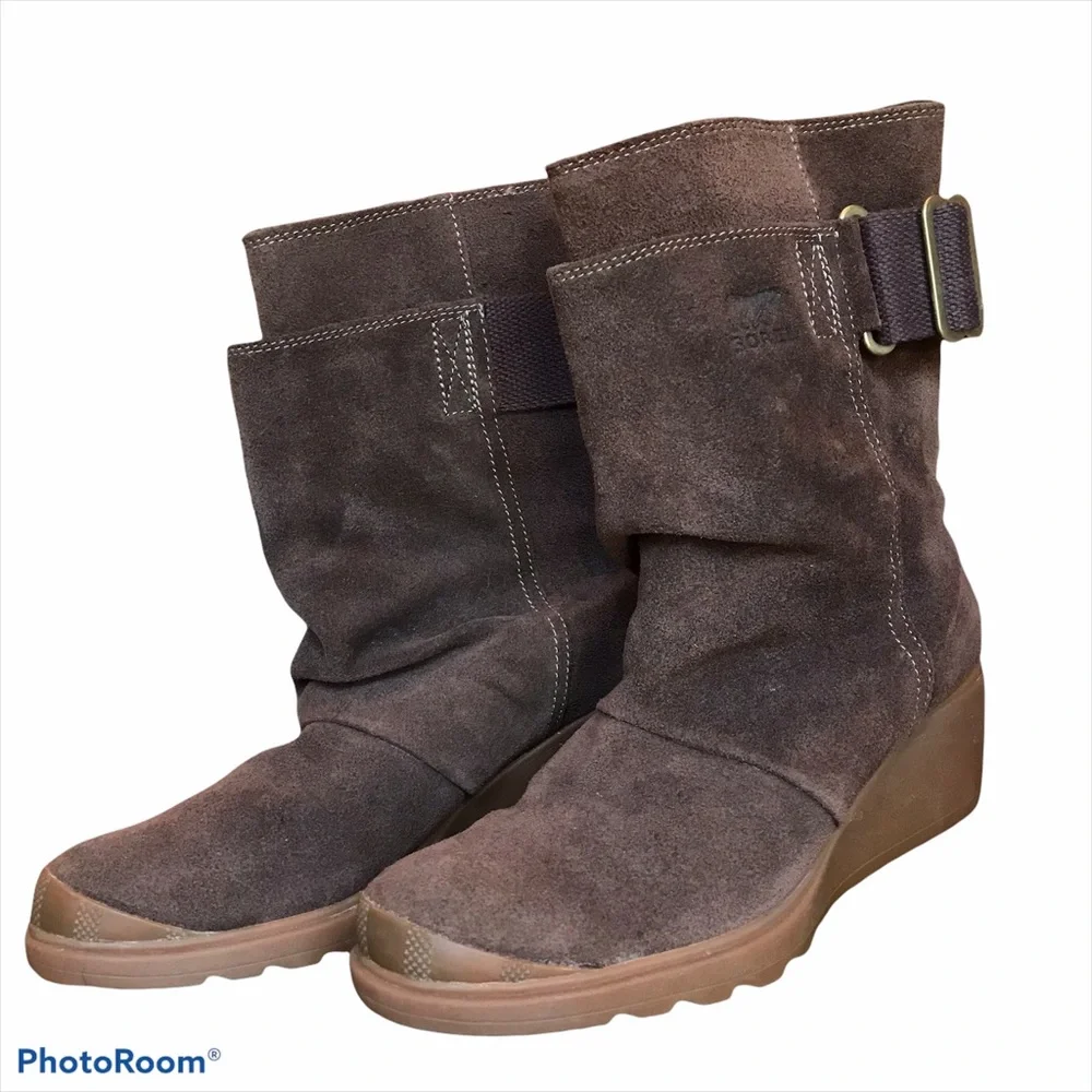 Sorel Mid Suede Wedge Boots 6.5 Brown Waterproof